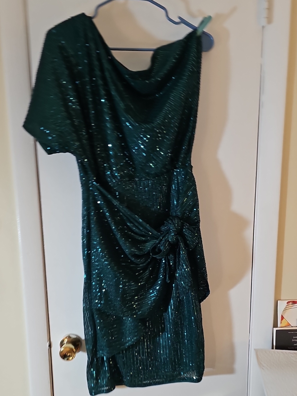 Grace Karin Dark Emerald One-Shoulder Sequin Party Dress